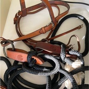 1” Headstall horse with Logo and D ring Snaffle bit with custom black rein